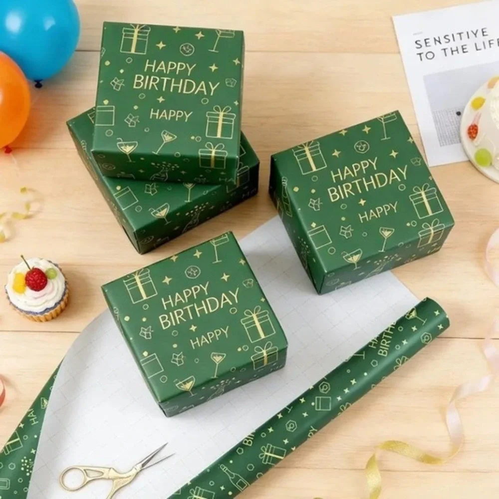 Birthday Wrapping Paper Roll 17 Inch x 33 Feet Green Gold Foil Party Wrap